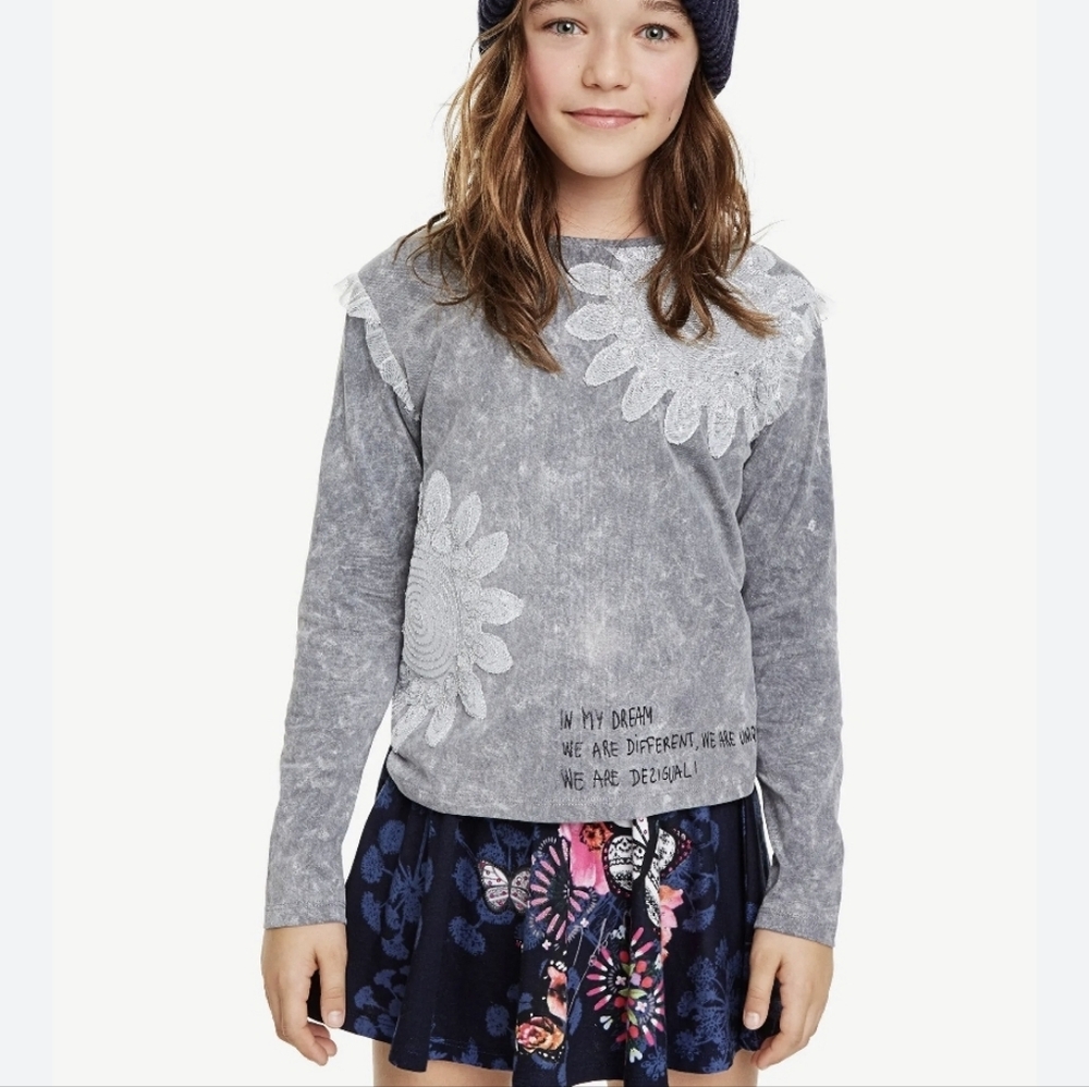 Desigual girls top Stonewash Gray Size 11/12